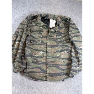 Vintage 80s US Military M65 Field Jacket Men Green Tiger Striped Camo USA Medium